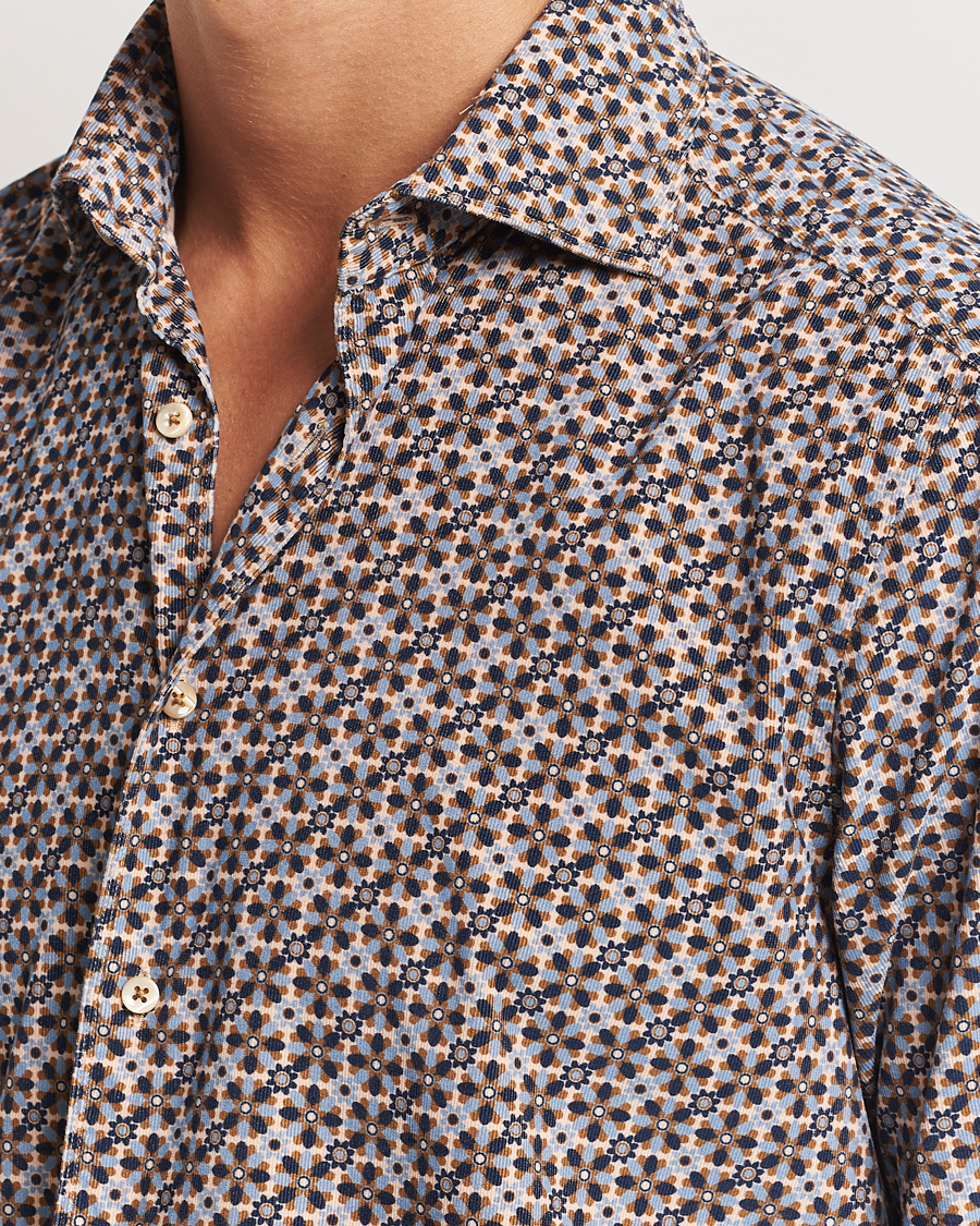 Heren | Overhemden | Stenströms | Slimline Printed Cord Shirt Brown