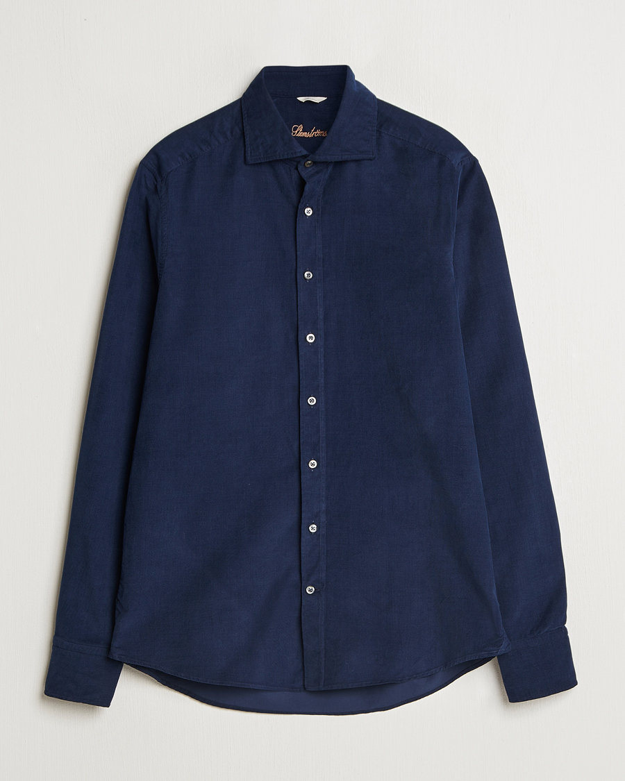 Heren | Overhemden | Stenströms | Slimline Cut Away Cord Shirt Blue