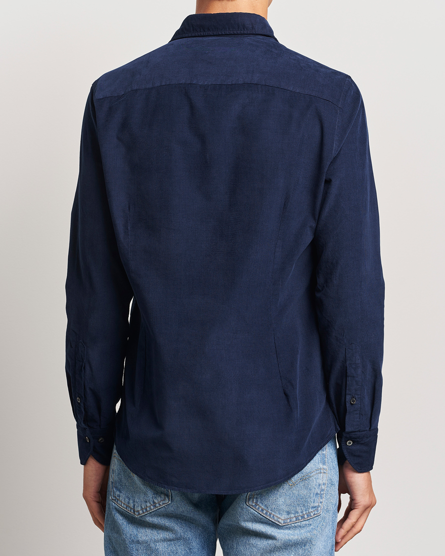 Heren | Overhemden | Stenströms | Slimline Cut Away Cord Shirt Blue