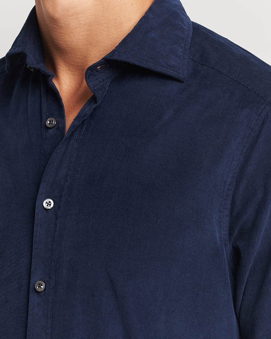 Heren | Overhemden | Stenströms | Slimline Cut Away Cord Shirt Blue