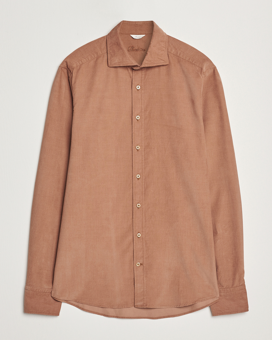 Heren | Overhemden | Stenströms | Slimline Cut Away Cord Shirt Light Brown