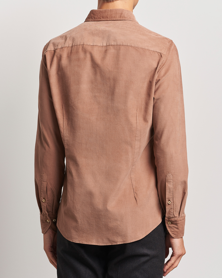 Heren | Overhemden | Stenströms | Slimline Cut Away Cord Shirt Light Brown