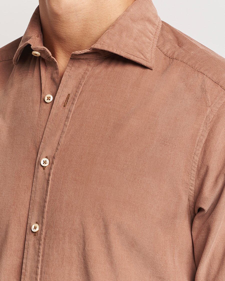Heren | Overhemden | Stenströms | Slimline Cut Away Cord Shirt Light Brown