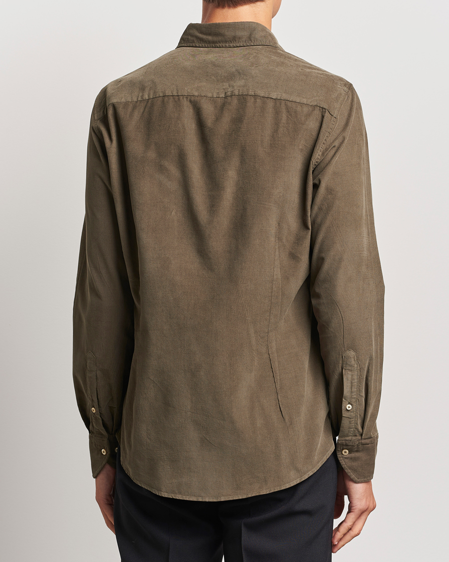 Heren | Overhemden | Stenströms | Slimline Cut Away Cord Shirt Dark Green