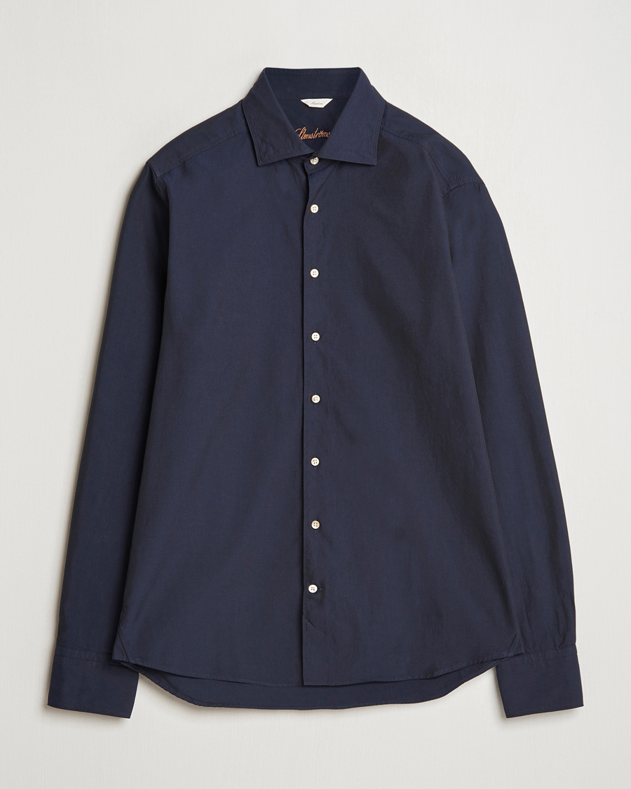 Heren | Overhemden | Stenströms | Slimline Cut Away Washed Twill Shirt Navy