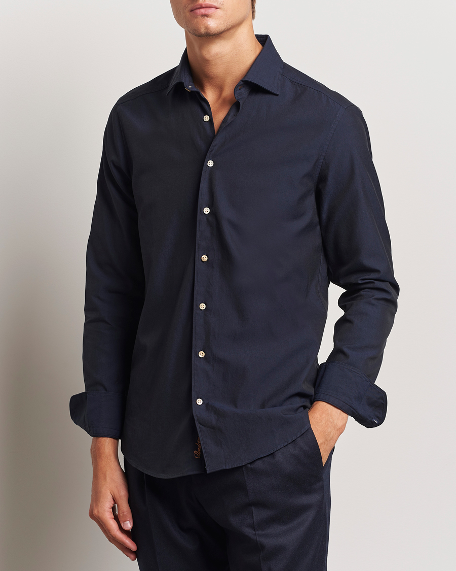 Heren | Overhemden | Stenströms | Slimline Cut Away Washed Twill Shirt Navy