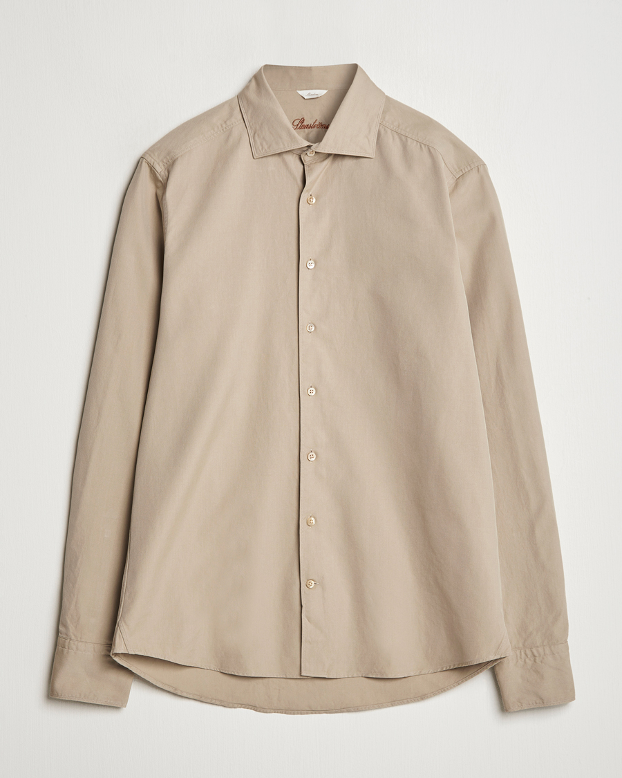 Heren | Overhemden | Stenströms | Slimline Cut Away Washed Twill Shirt Beige