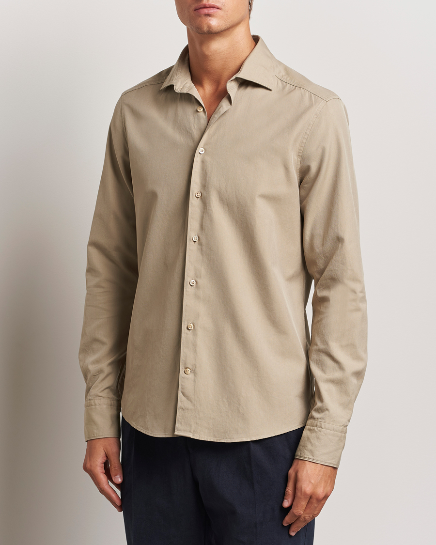 Heren | Overhemden | Stenströms | Slimline Cut Away Washed Twill Shirt Beige