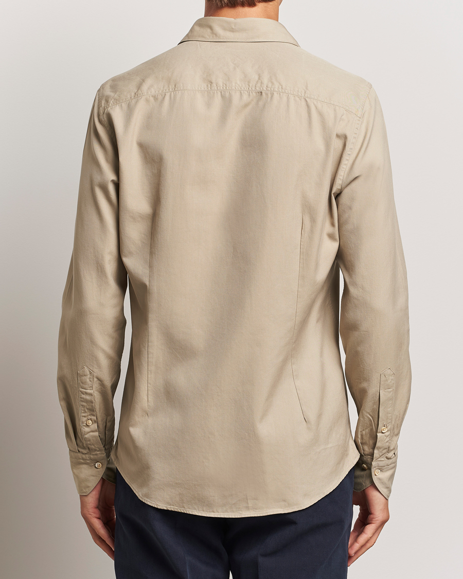 Heren | Overhemden | Stenströms | Slimline Cut Away Washed Twill Shirt Beige