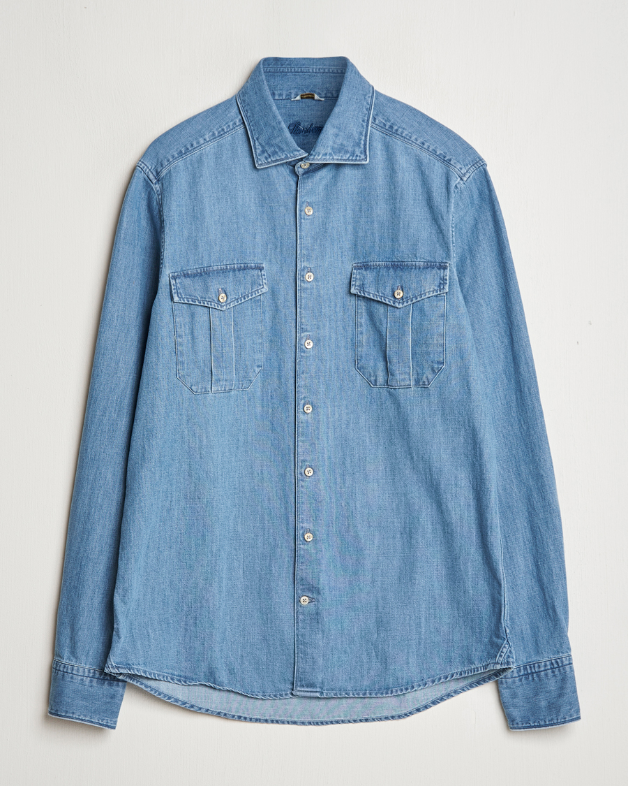 Heren | Overhemden | Stenströms | Slimline Double Pocket Denim Shirt Blue