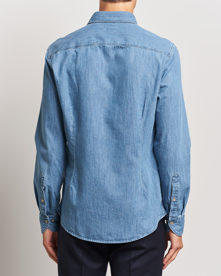Heren | Overhemden | Stenströms | Slimline Double Pocket Denim Shirt Blue