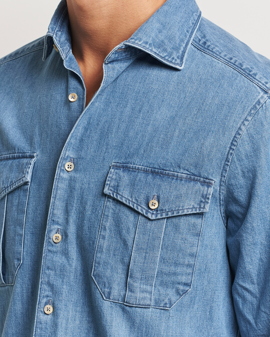 Heren | Overhemden | Stenströms | Slimline Double Pocket Denim Shirt Blue