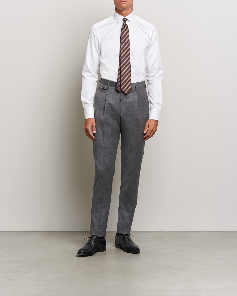 Heren | Overhemden | Stenströms | Slimline Cut Away Contrast Button Shirt White/Brown