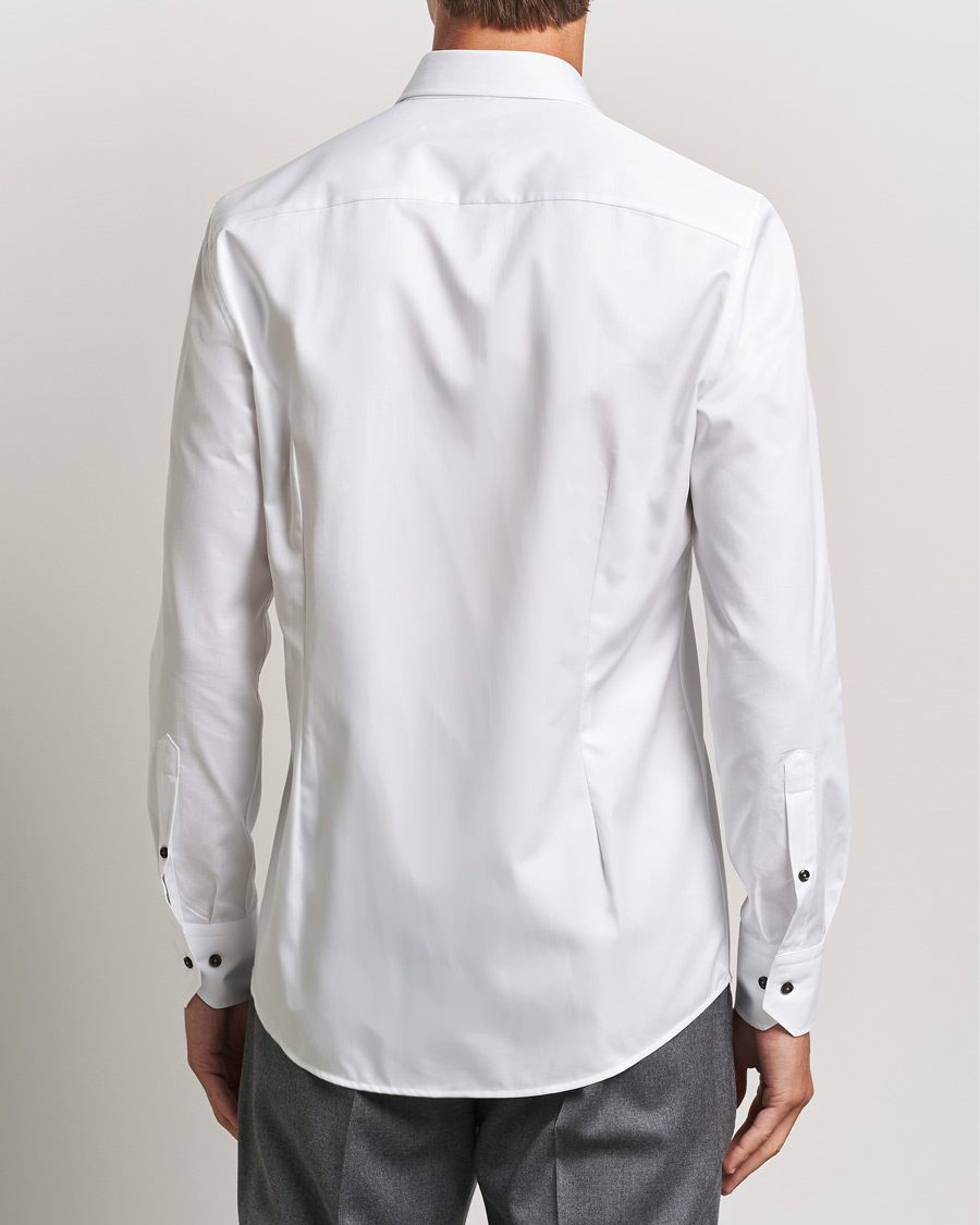 Heren | Overhemden | Stenströms | Slimline Cut Away Contrast Button Shirt White/Brown