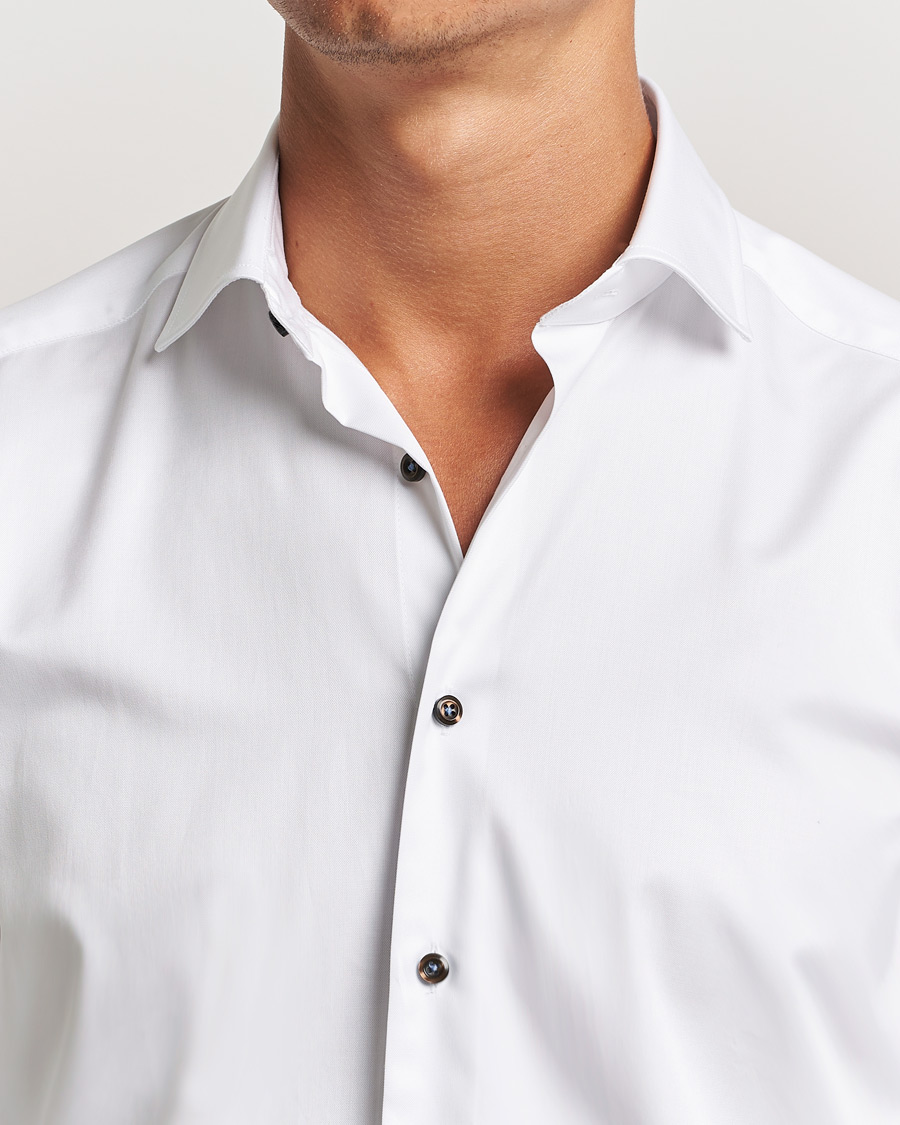 Heren | Overhemden | Stenströms | Slimline Cut Away Contrast Button Shirt White/Brown
