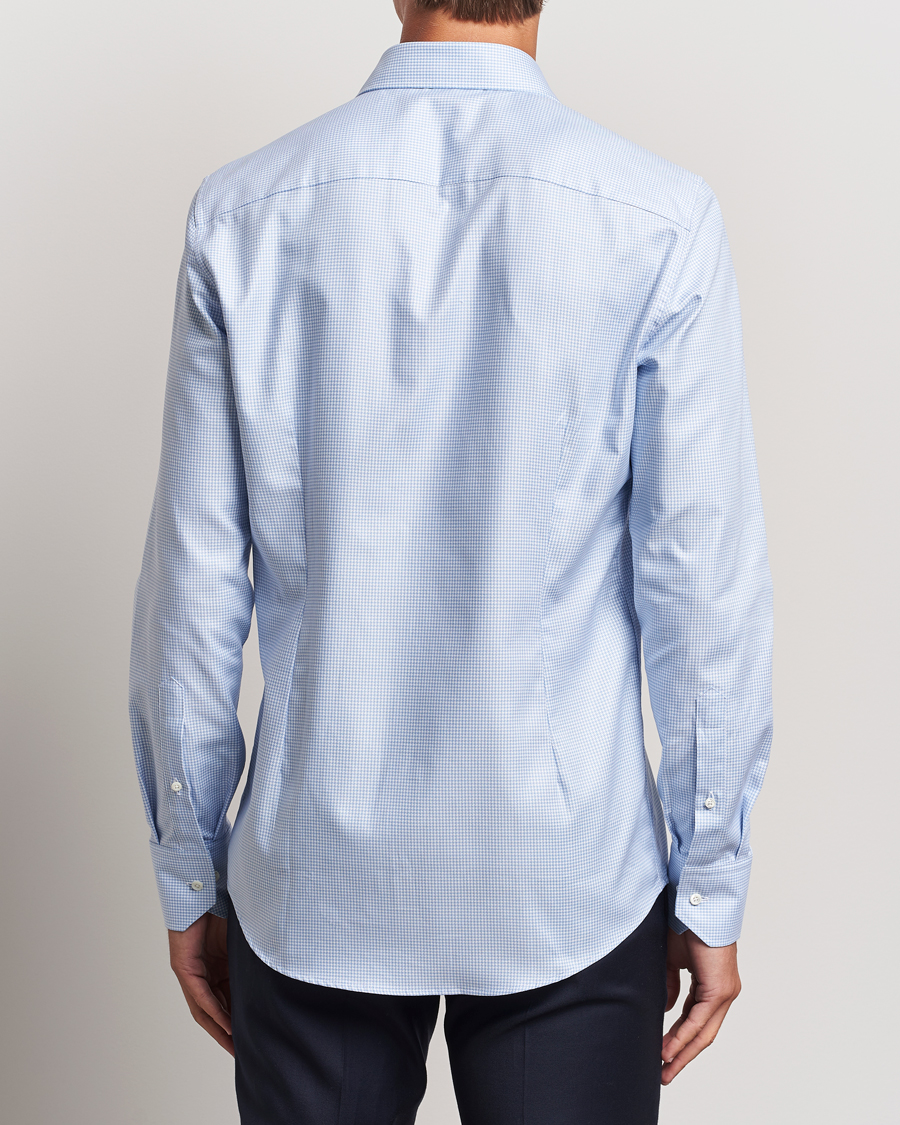 Heren | Overhemden | Stenströms | Slimline Houndstooth Cut Away Shirt Light Blue