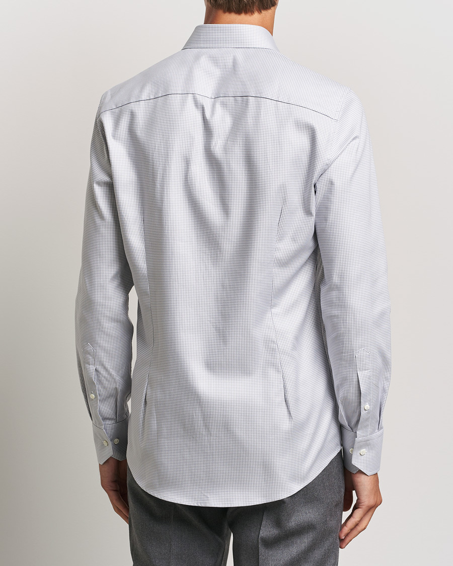 Heren | Overhemden | Stenströms | Slimline Houndstooth Cut Away Shirt Grey
