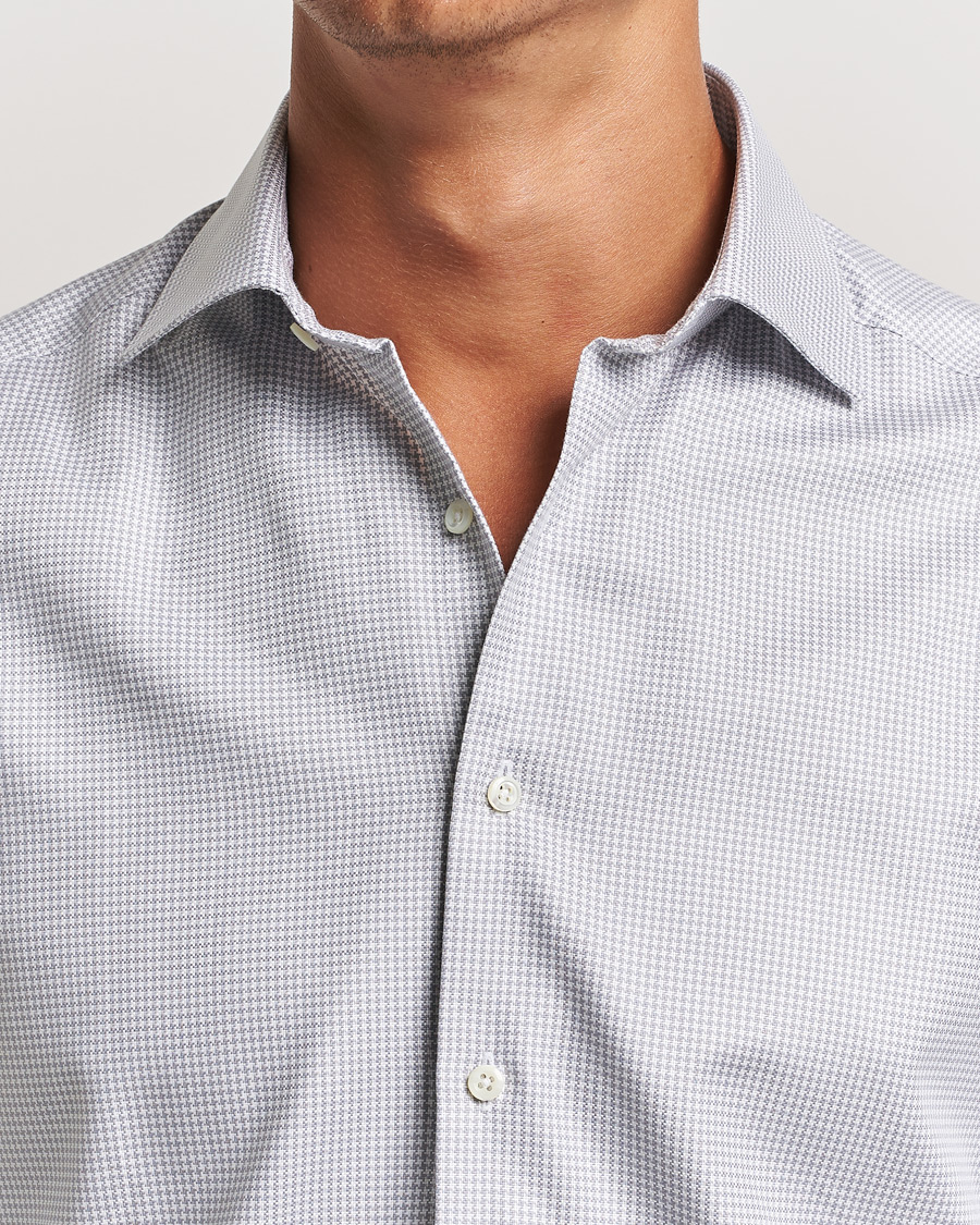 Heren | Overhemden | Stenströms | Slimline Houndstooth Cut Away Shirt Grey