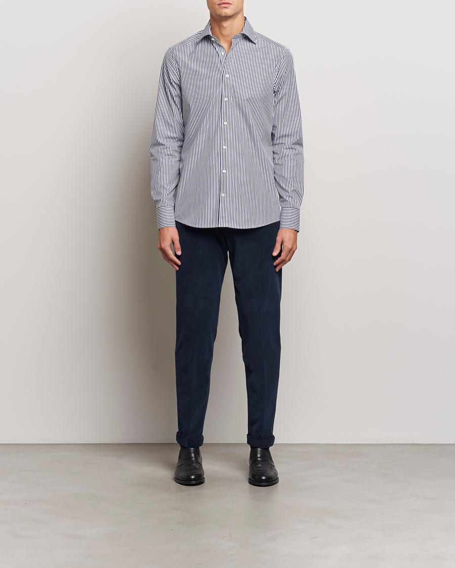 Heren | Overhemden | Stenströms | Slimline Striped Poplin Cut Away Shirt Blue