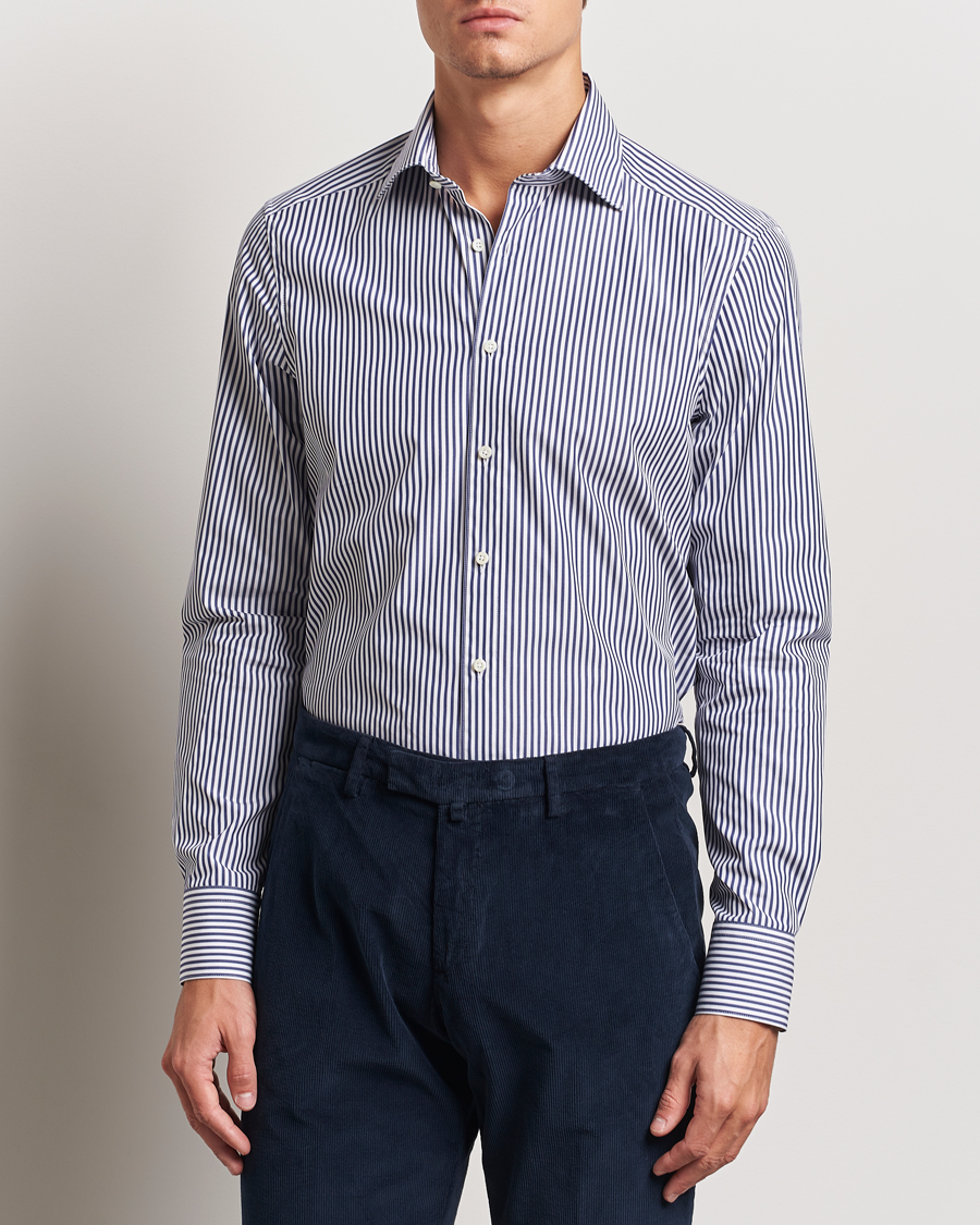 Heren | Overhemden | Stenströms | Slimline Striped Poplin Cut Away Shirt Blue