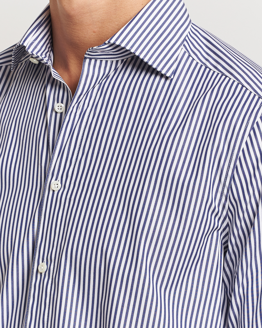 Heren | Overhemden | Stenströms | Slimline Striped Poplin Cut Away Shirt Blue
