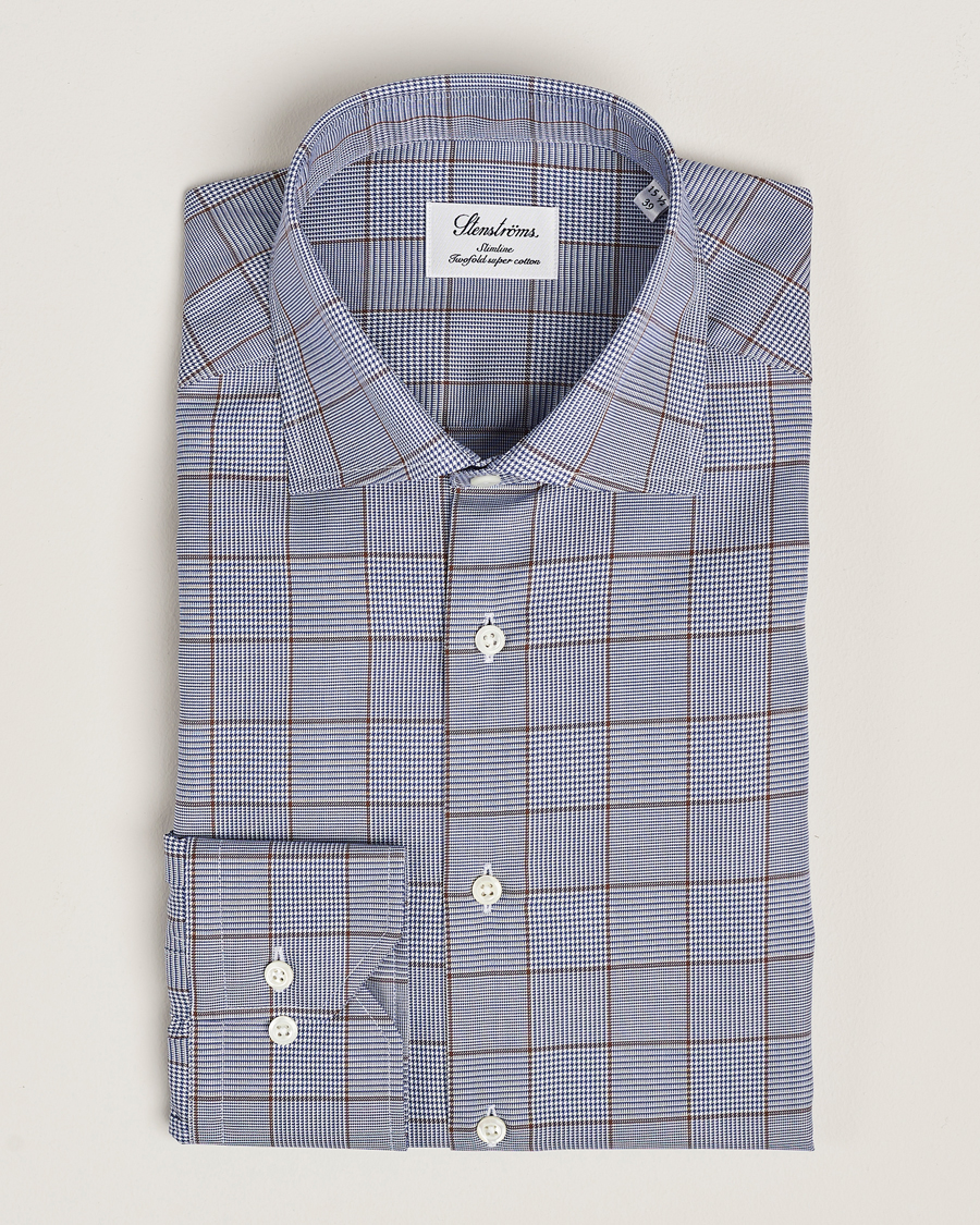 Heren | Overhemden | Stenströms | Slimline Prince of Wales Check Shirt Blue