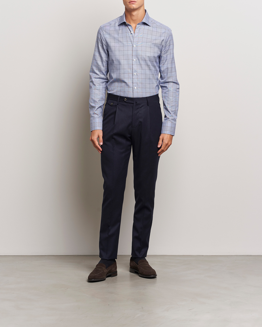 Heren | Overhemden | Stenströms | Slimline Prince of Wales Check Shirt Blue