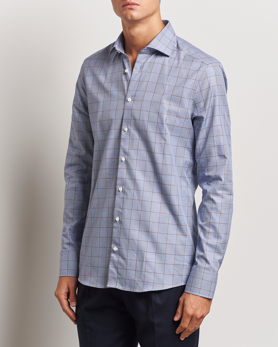 Heren | Overhemden | Stenströms | Slimline Prince of Wales Check Shirt Blue