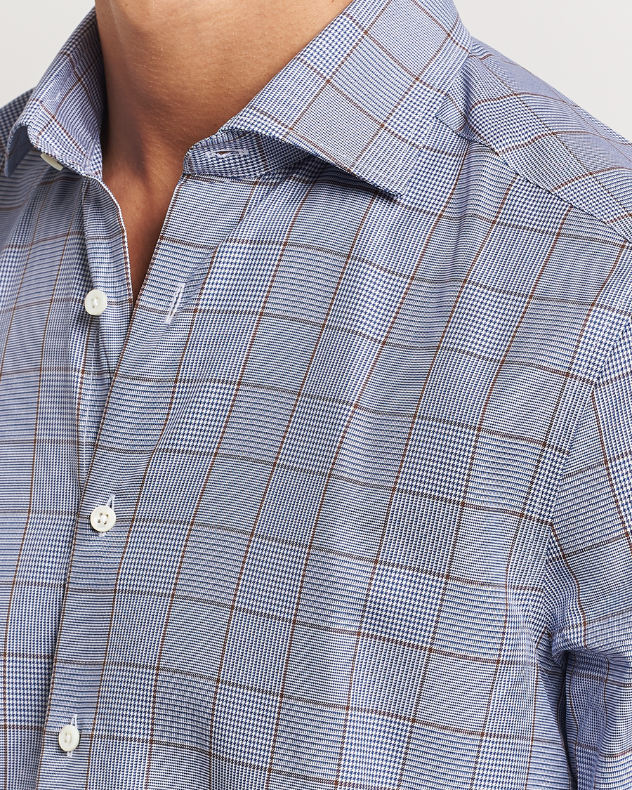 Heren | Overhemden | Stenströms | Slimline Prince of Wales Check Shirt Blue