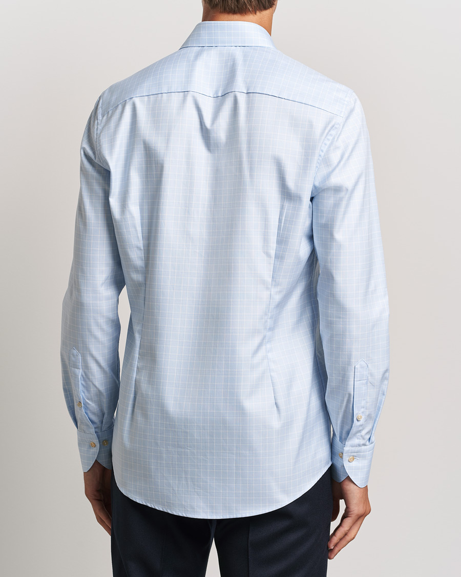 Heren | Overhemden | Stenströms | Slimline Checked Twill Cut Away Shirt Light Blue