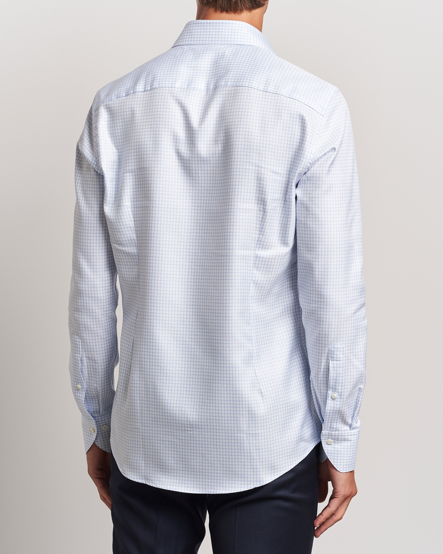 Heren | Overhemden | Stenströms | Slimline Mini Check Twill Shirt White/Blue
