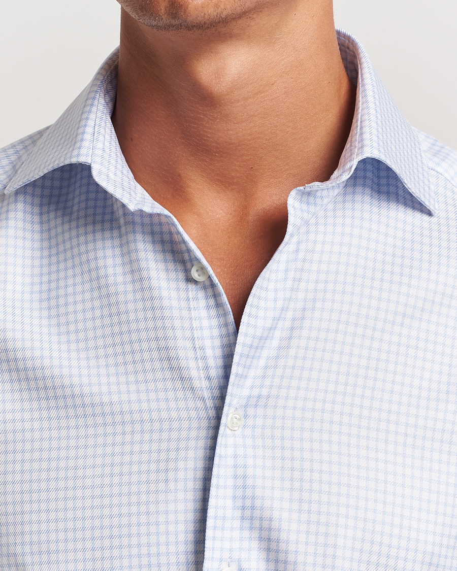 Heren | Overhemden | Stenströms | Slimline Mini Check Twill Shirt White/Blue