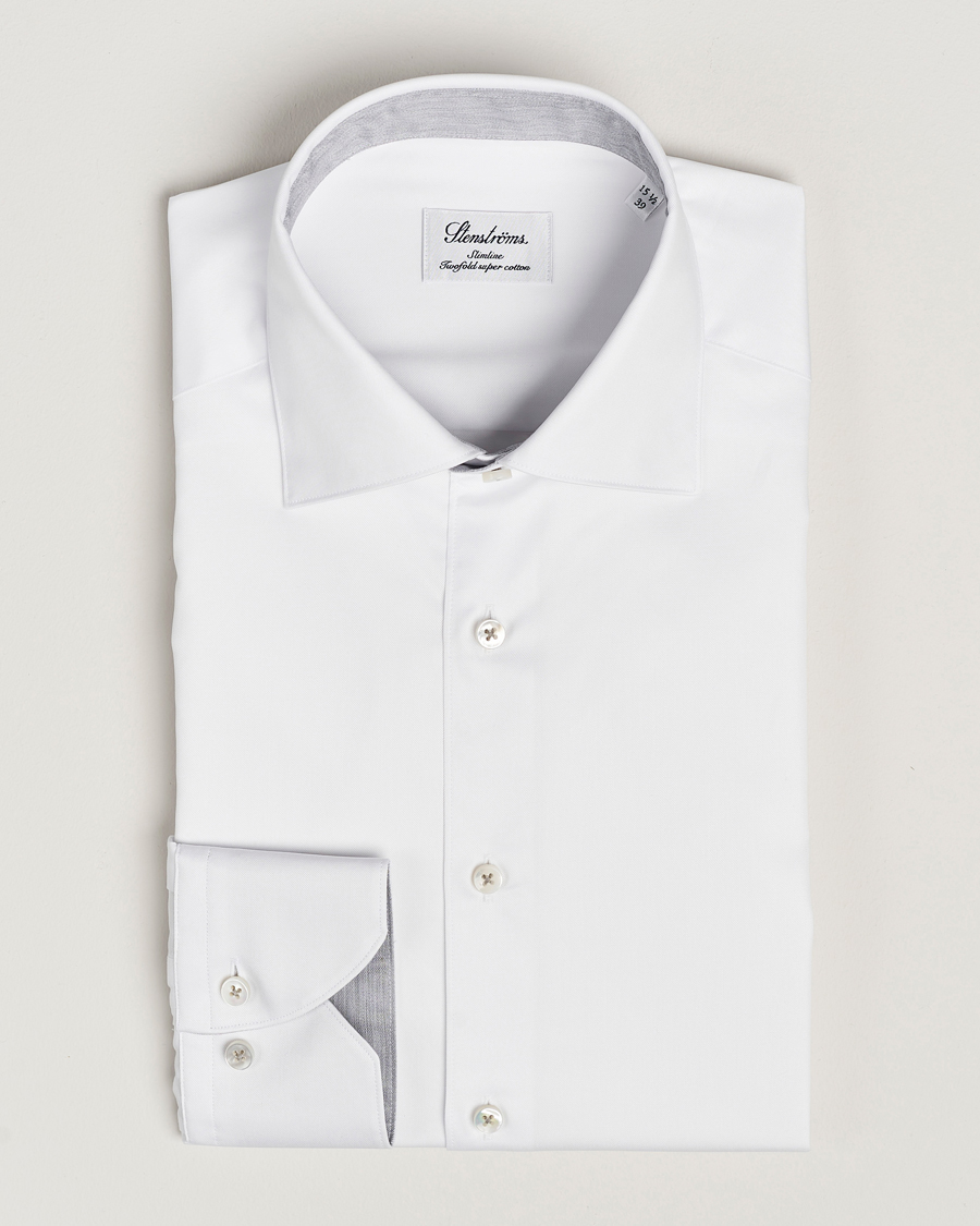Heren | Overhemden | Stenströms | Slimline Contrast Cut Away Shirt White/Grey