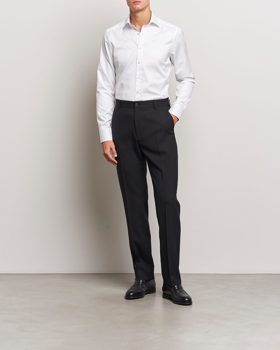 Heren | Overhemden | Stenströms | Slimline Contrast Cut Away Shirt White/Grey