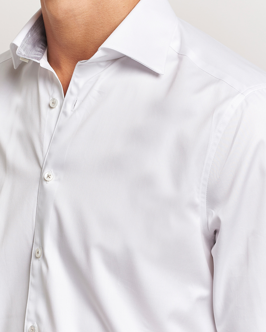 Heren | Overhemden | Stenströms | Slimline Contrast Cut Away Shirt White/Grey