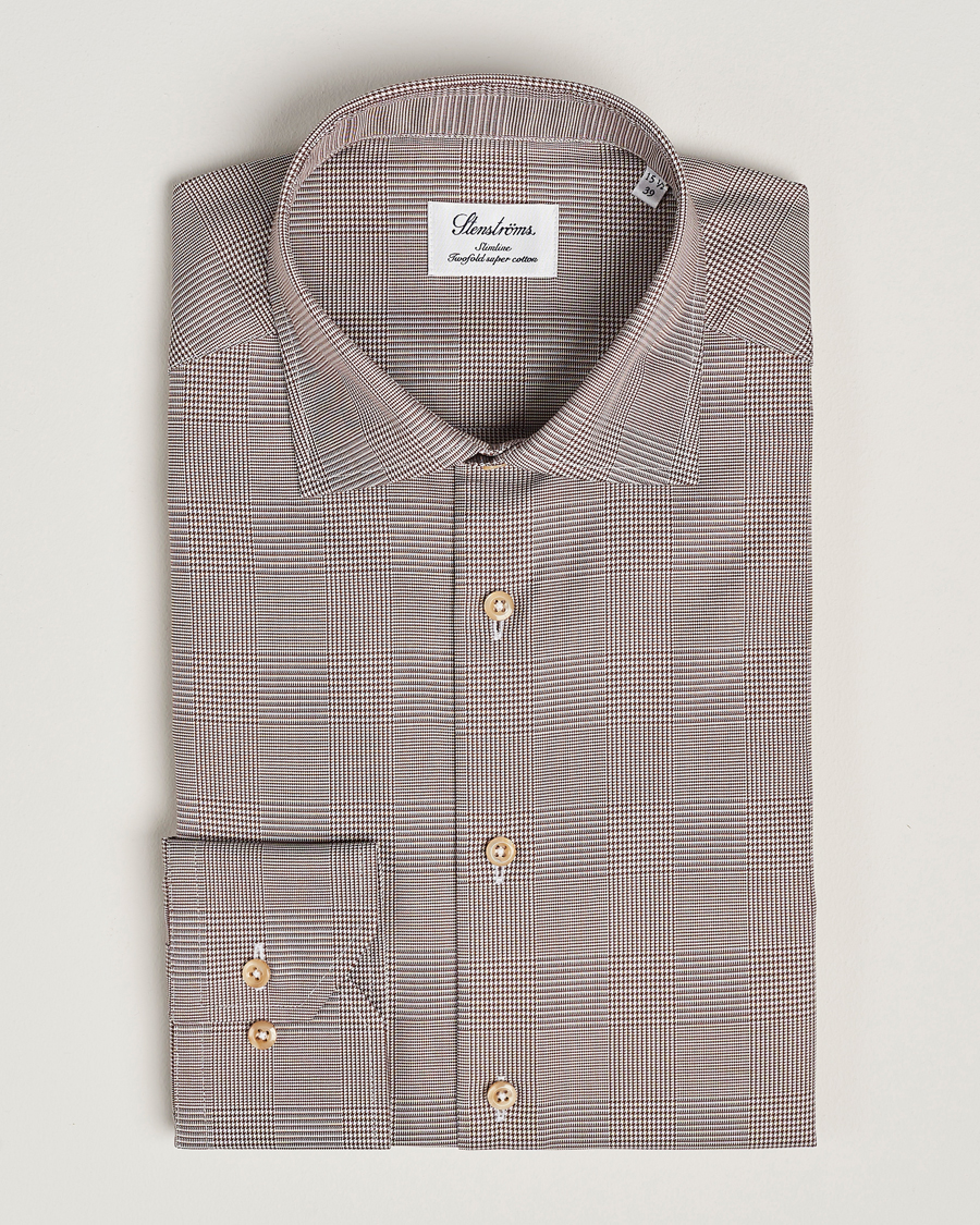 Heren | Overhemden | Stenströms | Slimline Checked Twill Shirt Brown