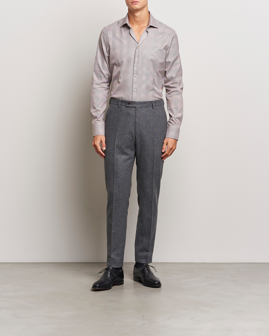 Heren | Overhemden | Stenströms | Slimline Checked Twill Shirt Brown