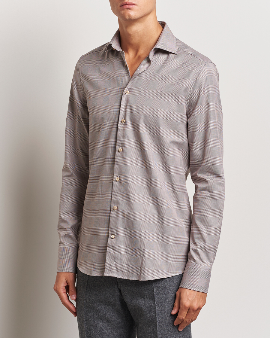 Heren | Overhemden | Stenströms | Slimline Checked Twill Shirt Brown