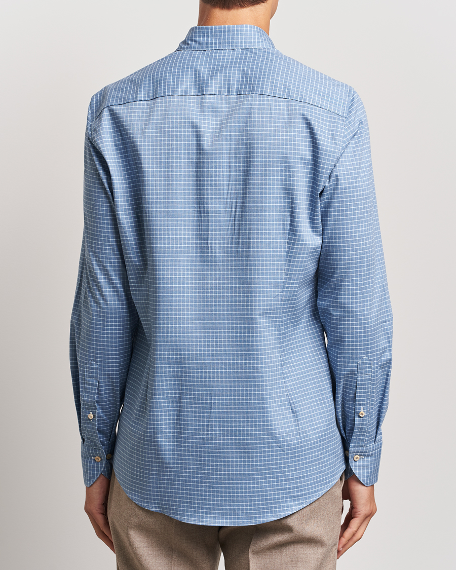 Heren | Overhemden | Stenströms | Slimline Melange Check Cut Away Shirt Blue