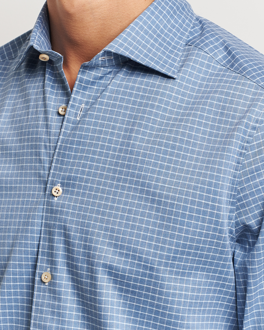 Heren | Overhemden | Stenströms | Slimline Melange Check Cut Away Shirt Blue