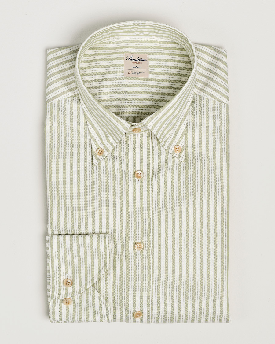 Heren | Overhemden | Stenströms | Slimline Vintage Stripe Oxford Shirt Green