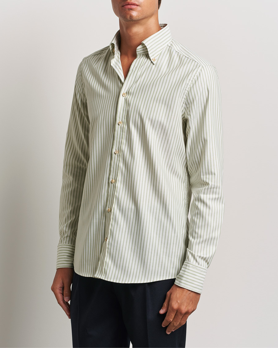 Heren | Overhemden | Stenströms | Slimline Vintage Stripe Oxford Shirt Green