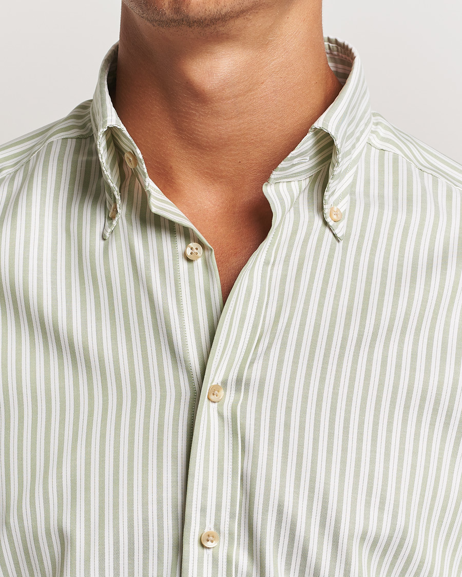Heren | Overhemden | Stenströms | Slimline Vintage Stripe Oxford Shirt Green
