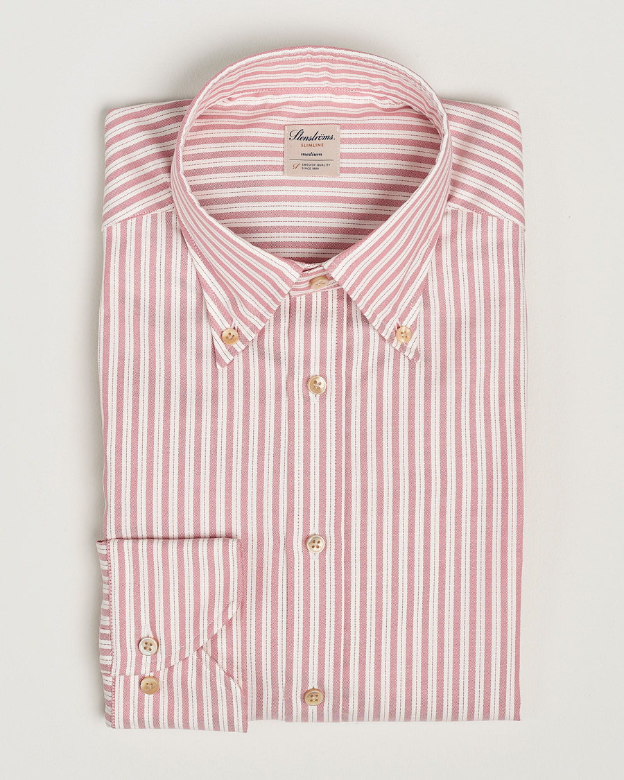 Heren | Overhemden | Stenströms | Slimline Vintage Stripe Oxford Shirt Red