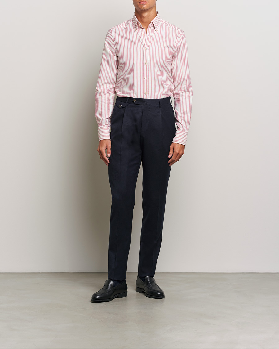 Heren | Overhemden | Stenströms | Slimline Vintage Stripe Oxford Shirt Red