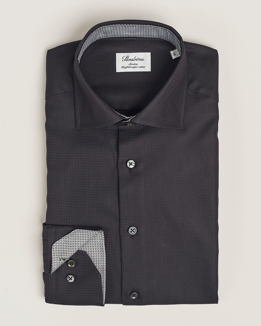 Heren | Overhemden | Stenströms | Slimline Structure Contrast Cut Away Shirt Black