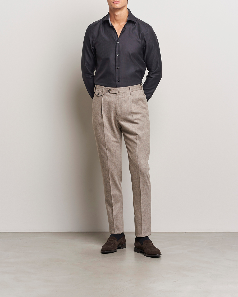 Heren | Overhemden | Stenströms | Slimline Structure Contrast Cut Away Shirt Black