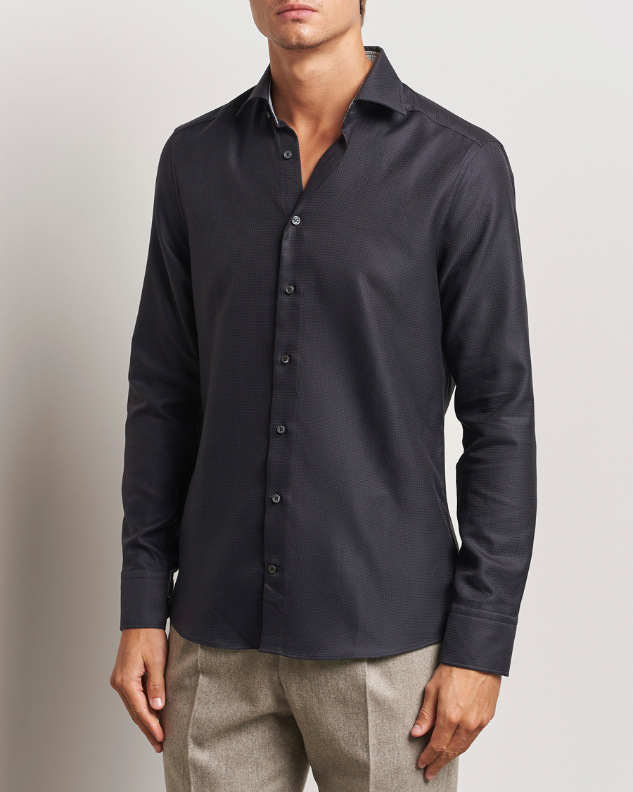 Heren | Overhemden | Stenströms | Slimline Structure Contrast Cut Away Shirt Black