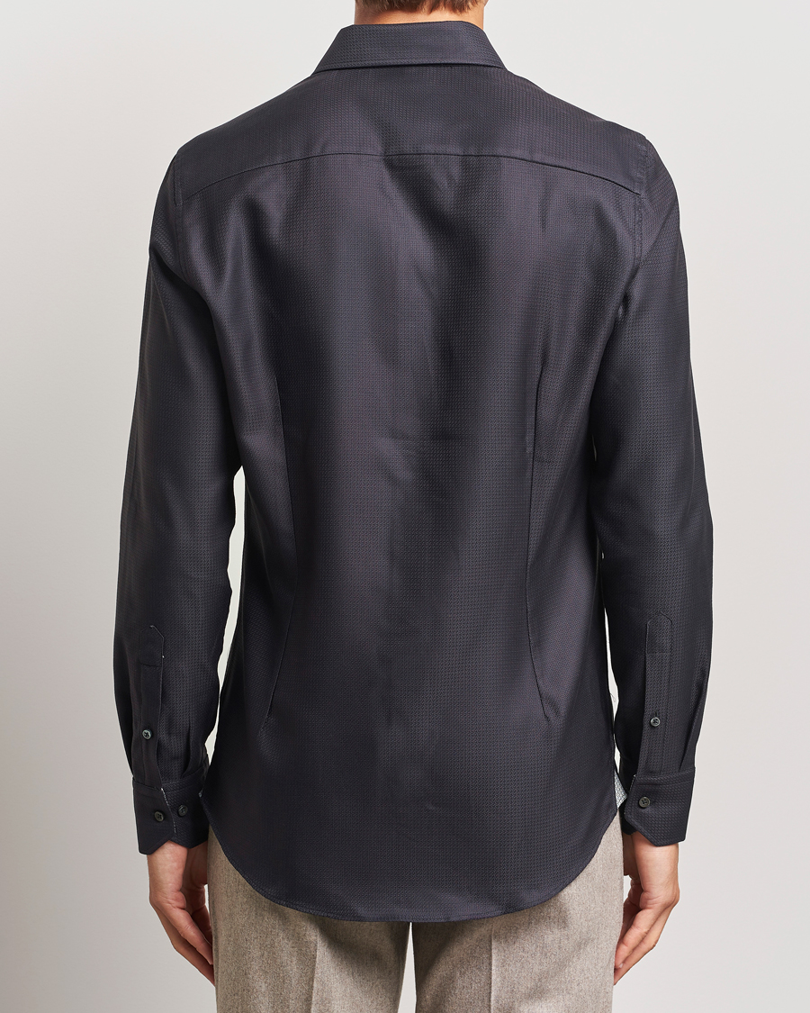 Heren | Overhemden | Stenströms | Slimline Structure Contrast Cut Away Shirt Black