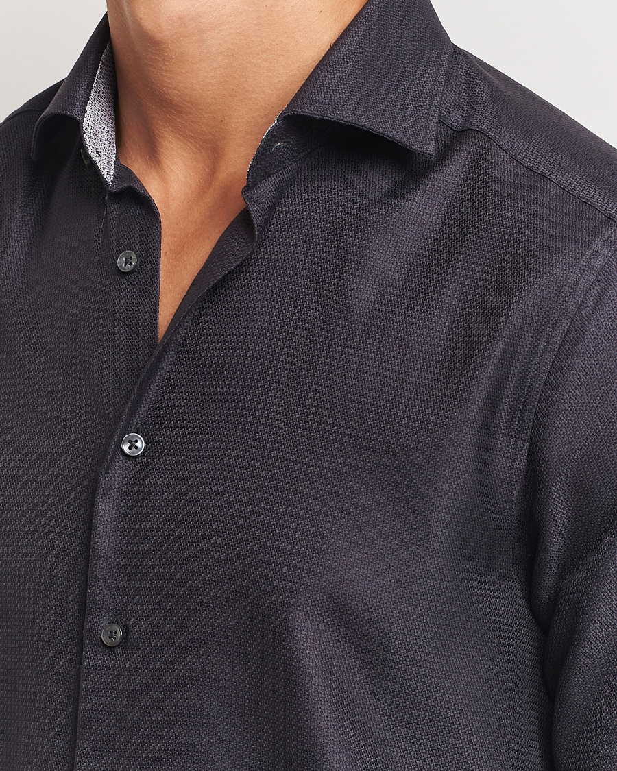 Heren | Overhemden | Stenströms | Slimline Structure Contrast Cut Away Shirt Black